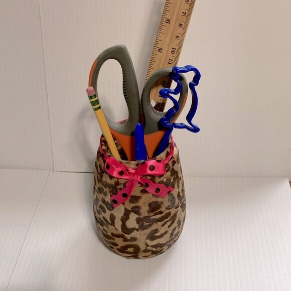 Makeup Brush Hair Brush Pen Pencil Display Cheetah Leopard Storage Jars Set of 2 - Picture 2 of 11